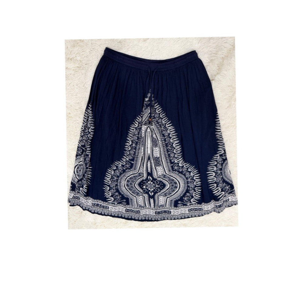 Gypsie Blu Navy White Printed Midi Skirt Sz. XL